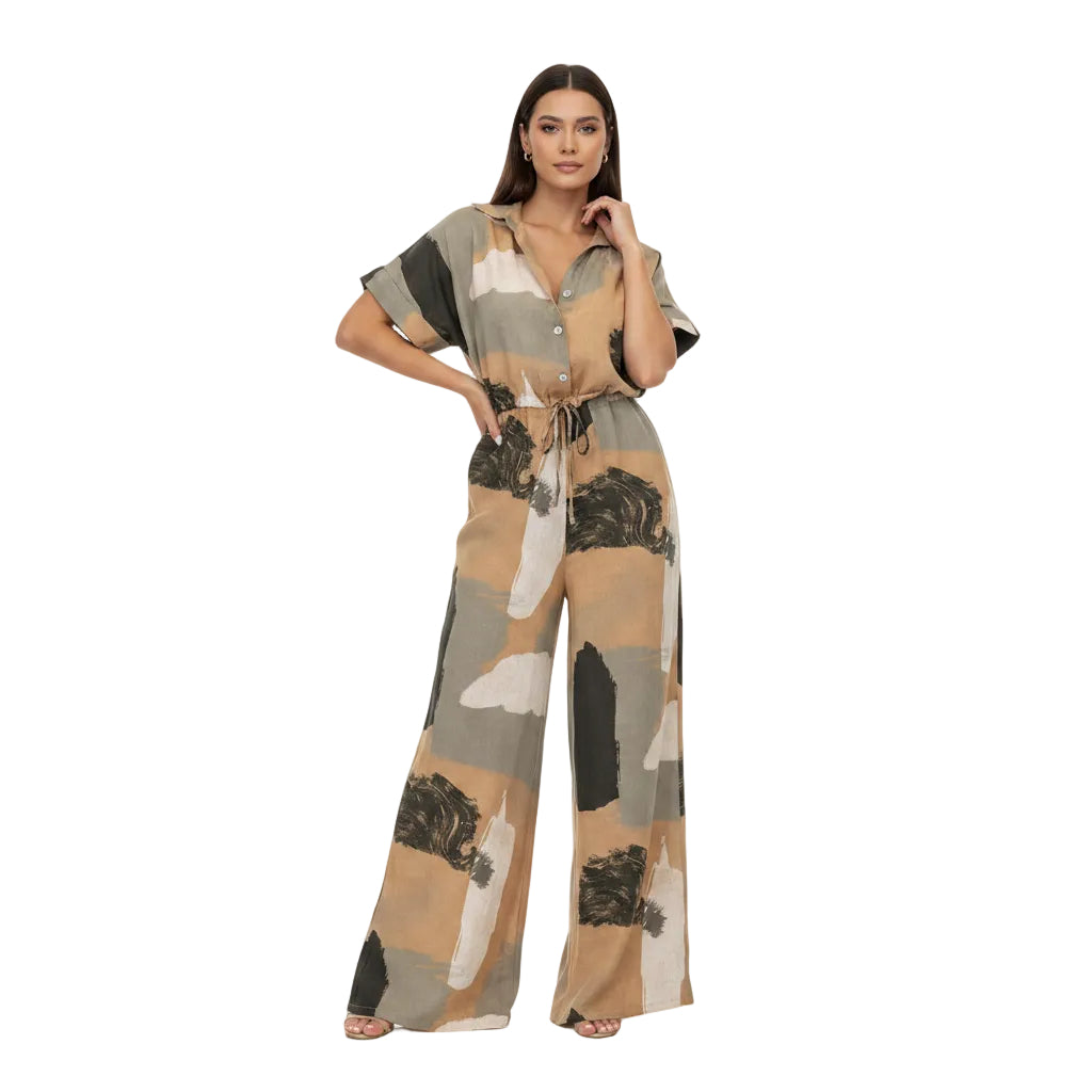Casual lapel collar jumpsuit for women