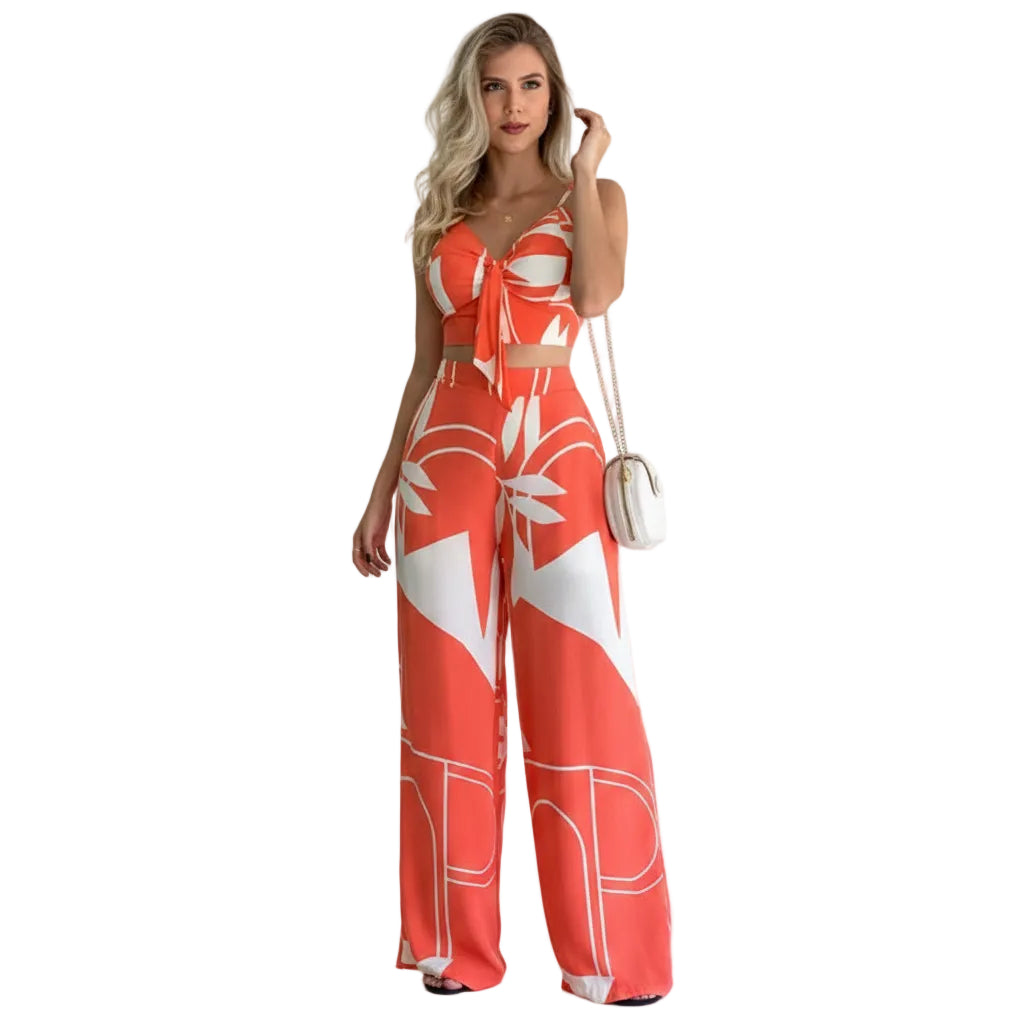 Lightweight wide leg pants with sleeveless vest