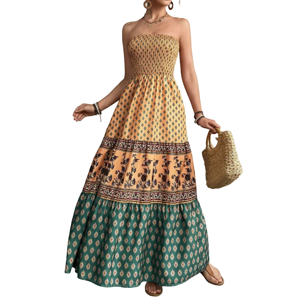 Women's beige vacation maxi dress