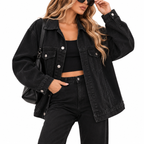 Women's black denim jacket with loose fit