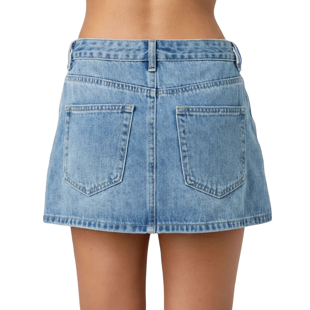 Women's black washed denim mini skirt