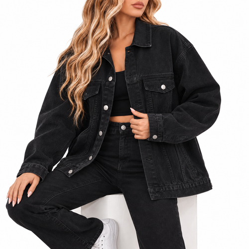 Women's black long sleeve denim jacket