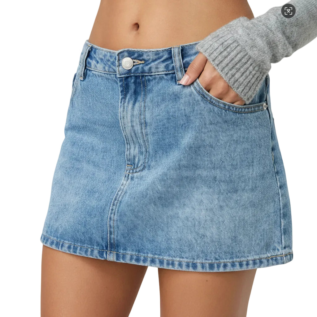 Women's blue denim casual mini skirt