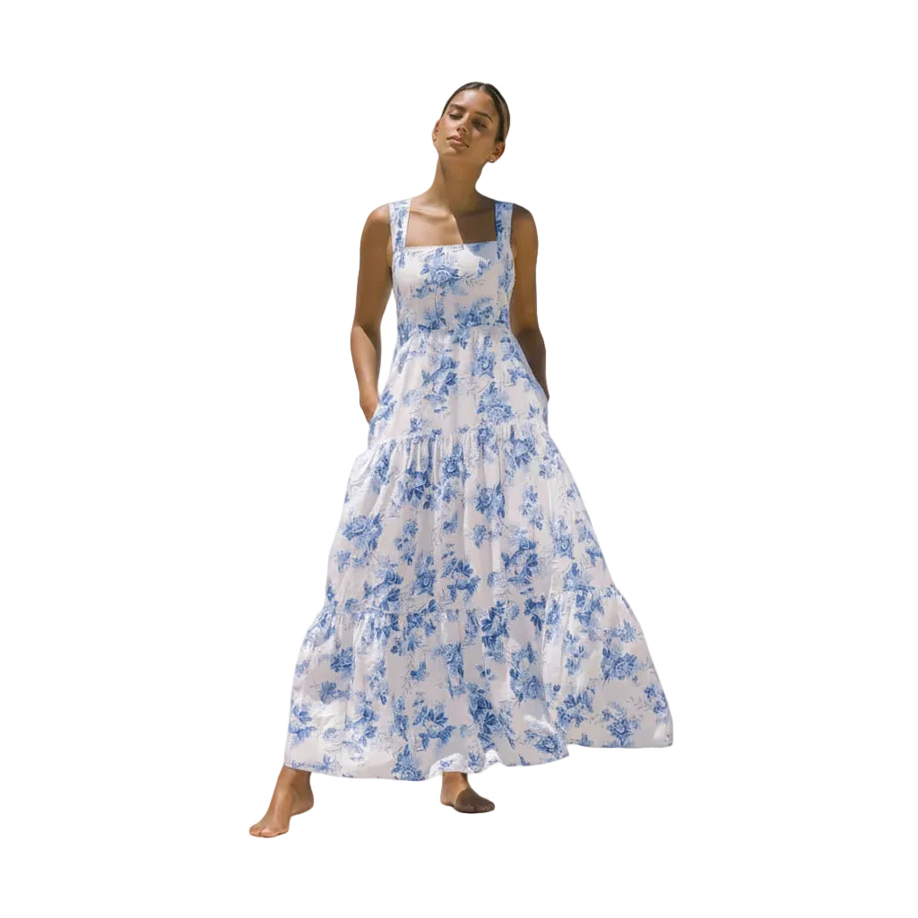 Women's bohemian geometric print maxi dress front view