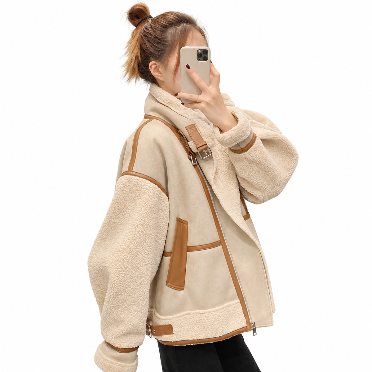 Women's beige corduroy jacket with loose fit
