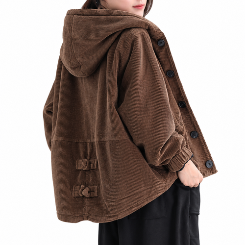 Women's black corduroy short jacket with long sleeves