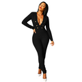 Women's deep V neck long sleeve jumpsuit front view