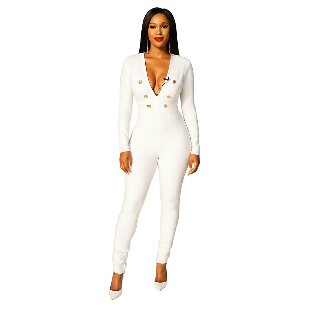 Women's double breasted slim fit jumpsuit
