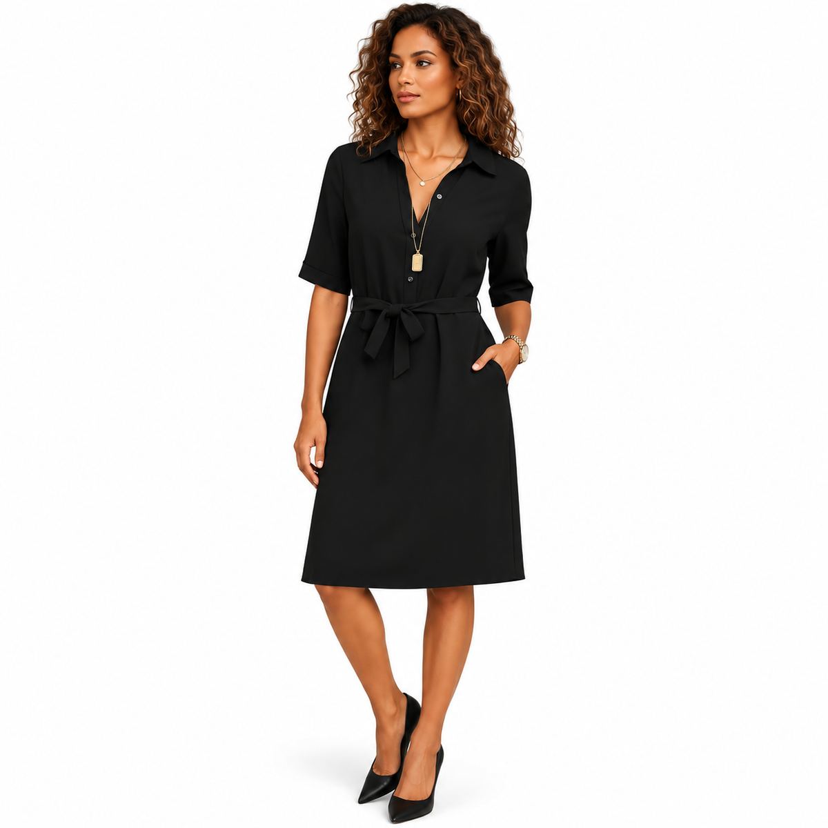 Women's black elegant midi dress