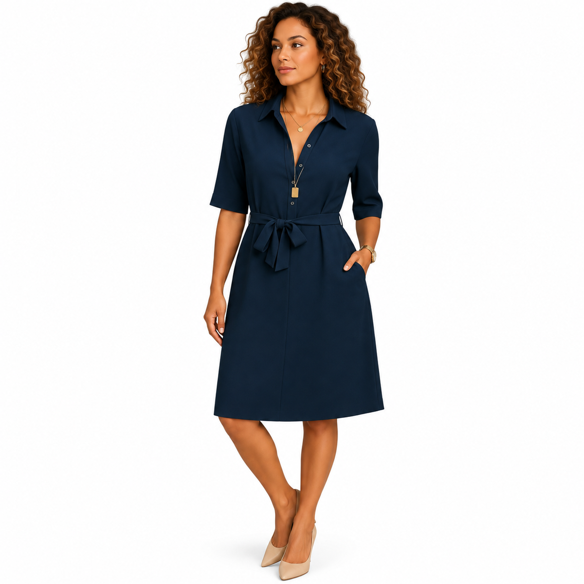 Women's navy elegant midi dress