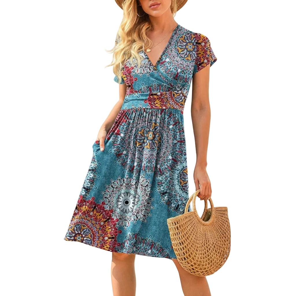 Women's floral A line midi dress front view