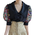 Women's floral embroidered cotton blend blouse
