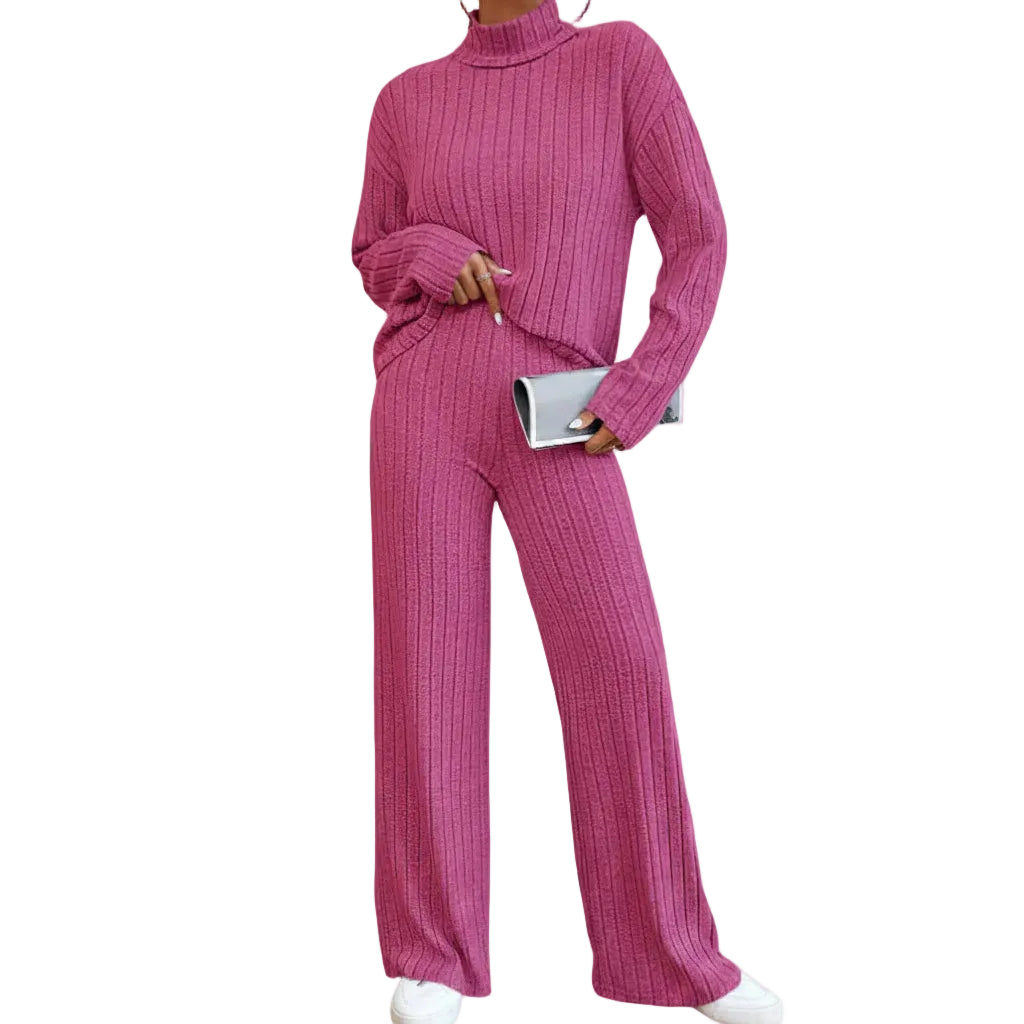 Women's gray long sleeve knit sweater set