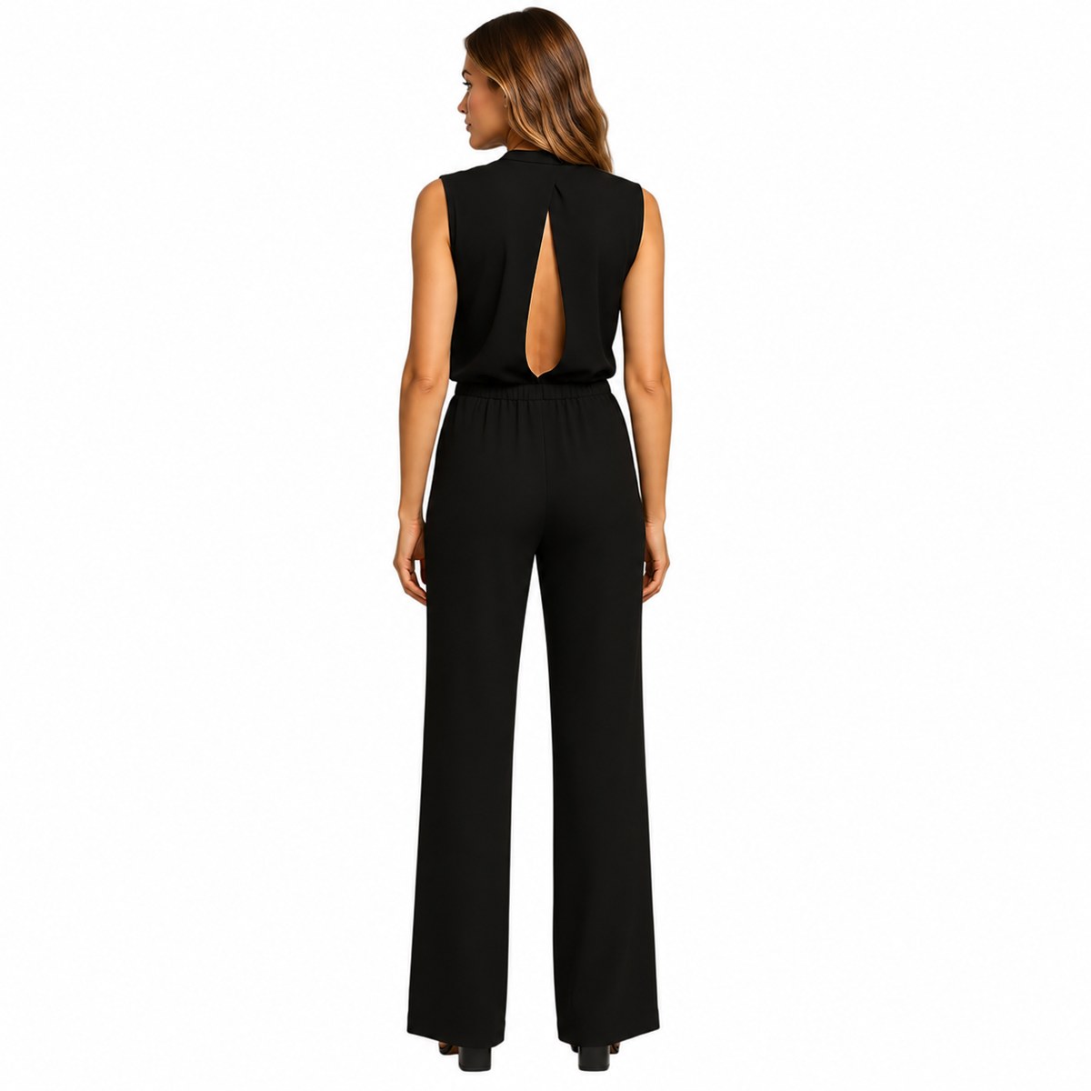Women's pink halter jumpsuit with high waist and wide legs