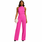 Women's purple halter jumpsuit with high waist and wide legs
