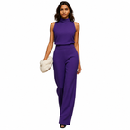 Women's white halter jumpsuit with high waist and wide legs