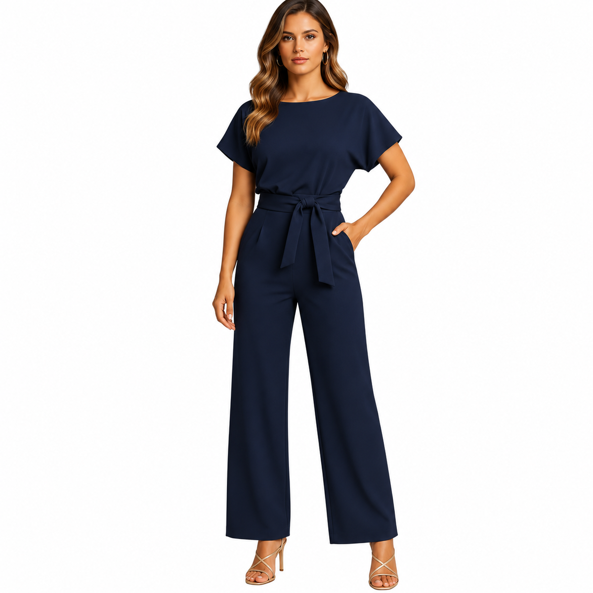 Women's apricot high waist lace up jumpsuit