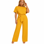 Women's yellow high waist lace up jumpsuit
