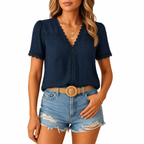 Women's black lace V neck blouse