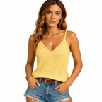 Women's white lace V neck blouse with thin straps