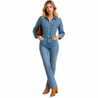 Women's long sleeve denim jumpsuit