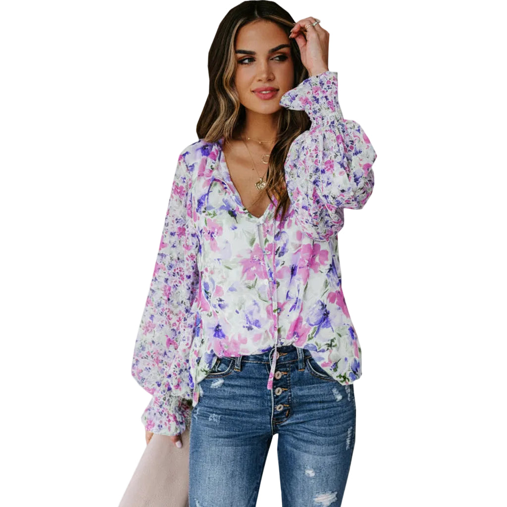 Women's long sleeve floral blouse for everyday wear