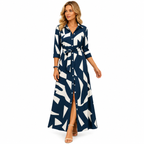 Women's dark blue long summer dress with short sleeves