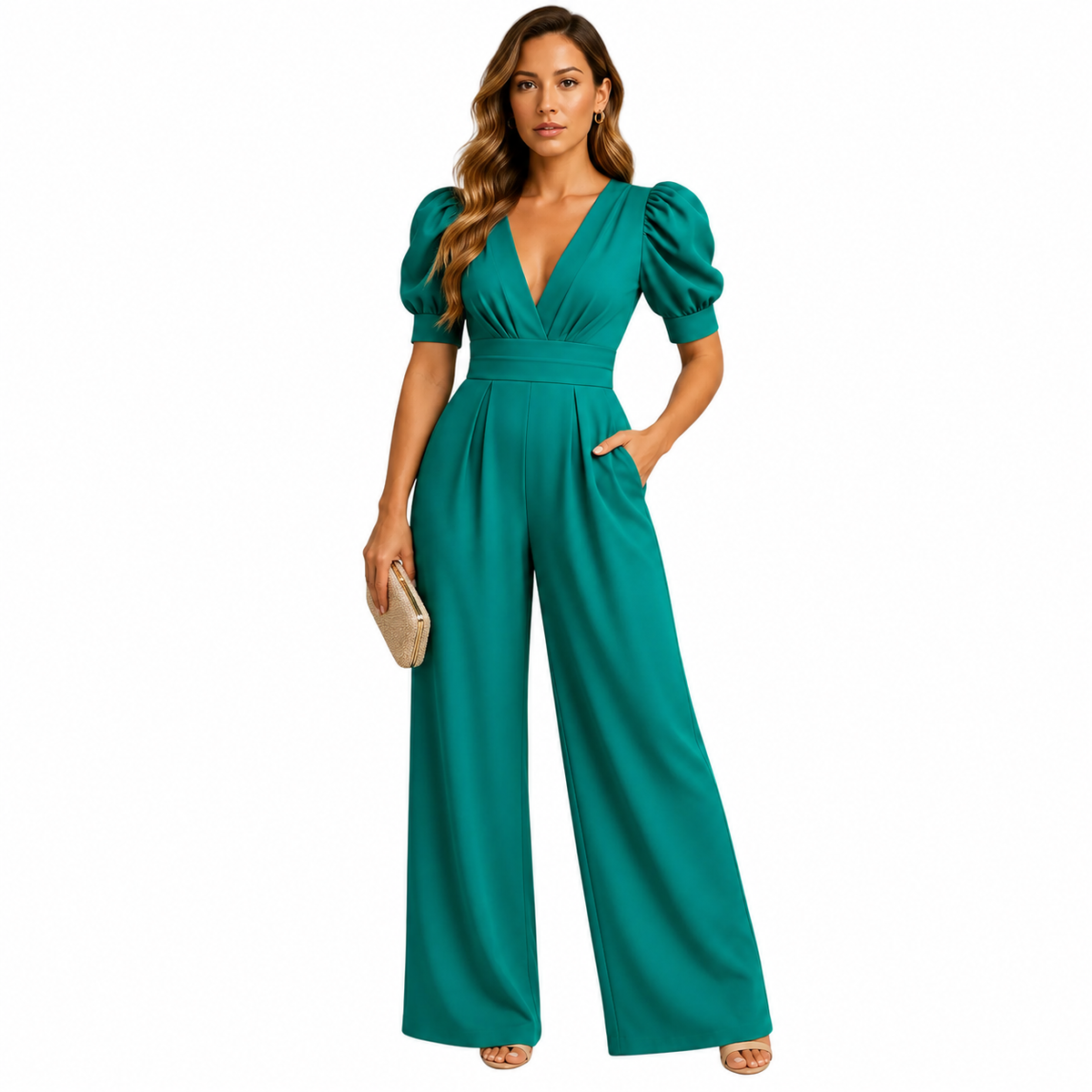 Women's turquoise long tailored jumpsuit