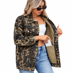 Back view of women's loose denim jacket