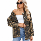 Front view of women's loose denim jacket