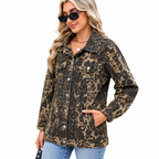 Women's loose denim jacket in leopard print