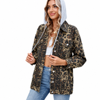 Side view of women's loose denim jacket