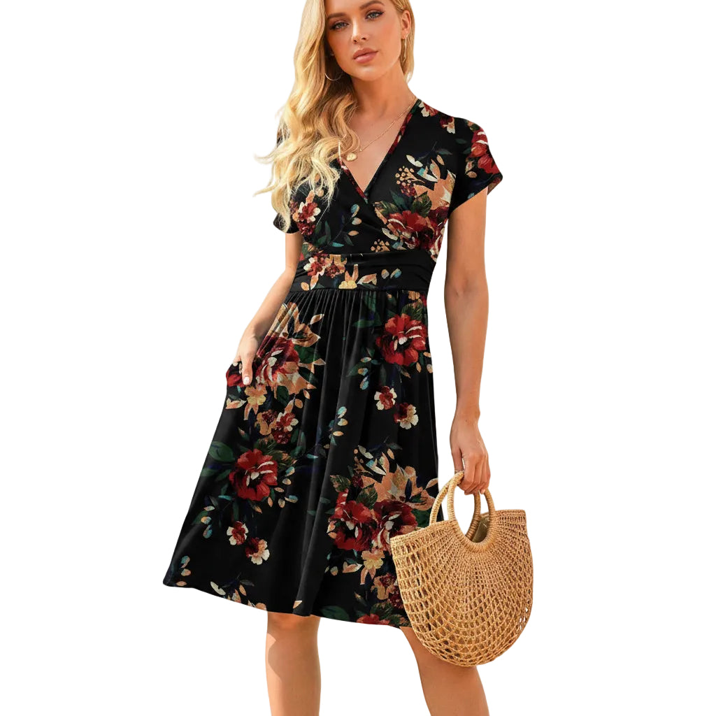 Women's navy floral long sleeve dress
