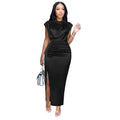 Women's plus size solid color midi dress front view
