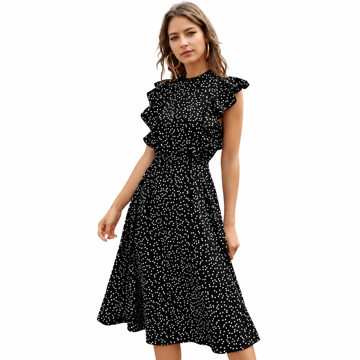 Women's light blue polka dot chiffon maxi dress
