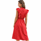 Women's navy blue polka dot chiffon maxi dress