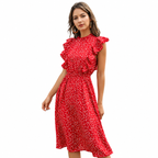 Women's red polka dot chiffon A line maxi dress