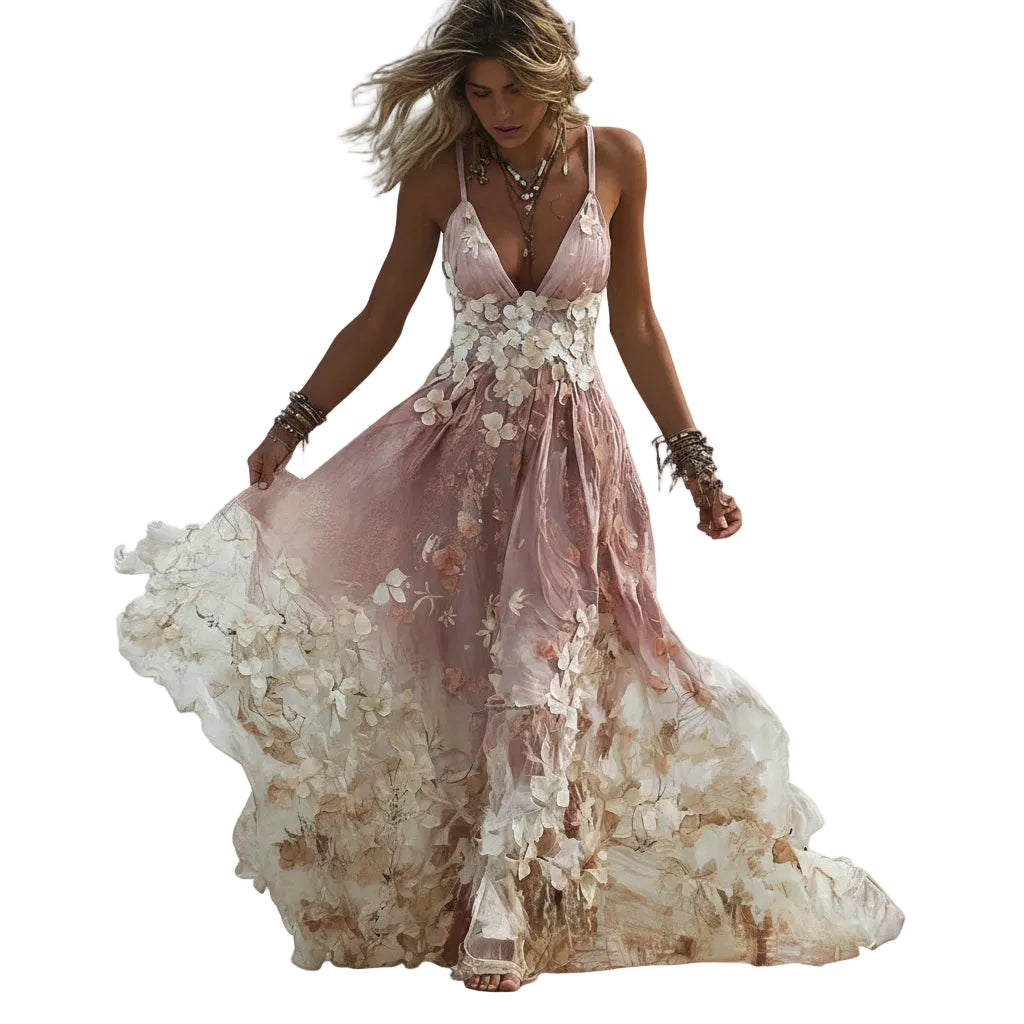 Women's printed sleeveless A line maxi dress front view
