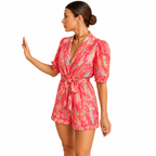 Women's Short Printed Jumpsuit with Belt for Summer Casual and Evening Wear