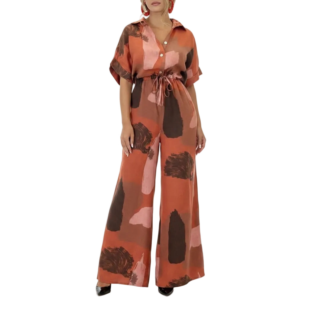 Women's short sleeve lace up casual jumpsuit