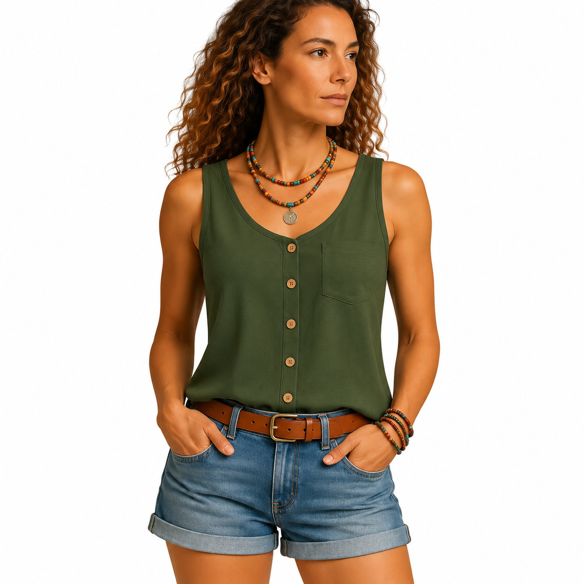 Side view of women's sleeveless blouse