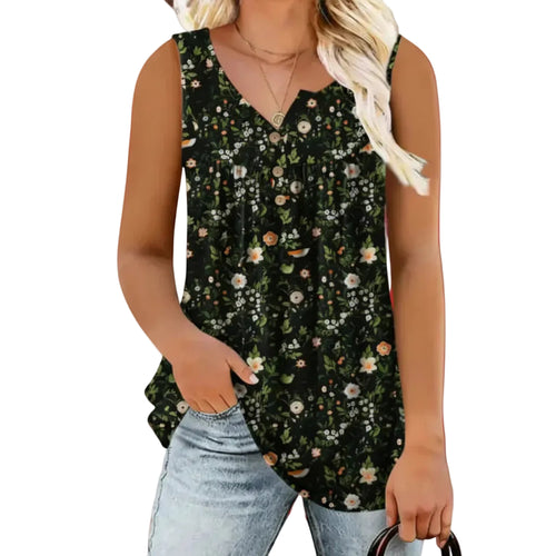 Women's sleeveless loose fit mid length blouse front view
