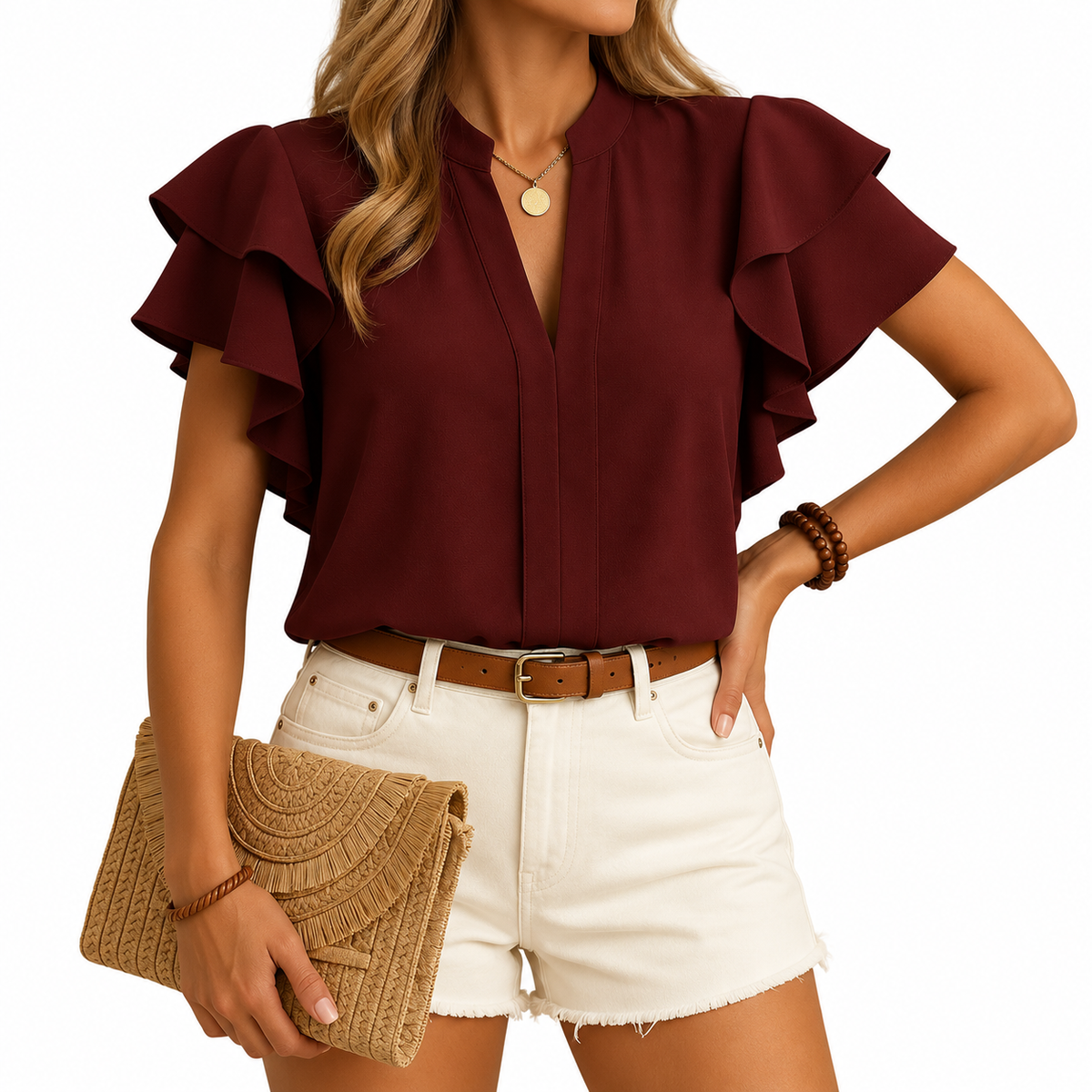 Women's green sleeveless tailored blouse