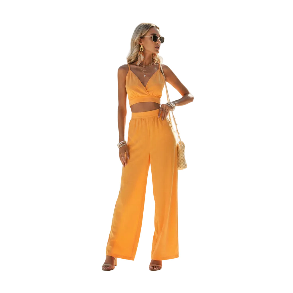 Women's solid color casual two piece outfit