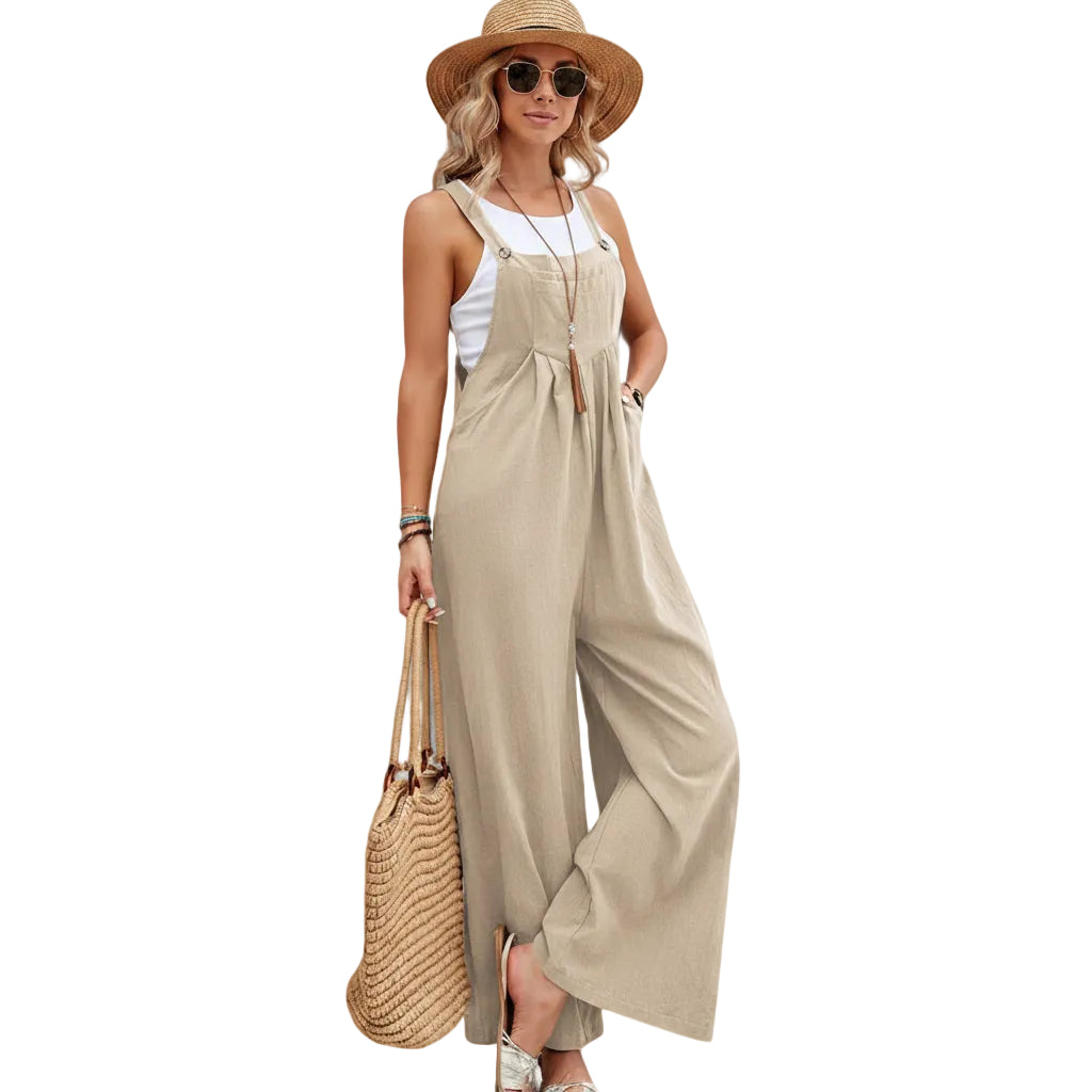 Women's straight leg bib jumpsuit for casual wear
