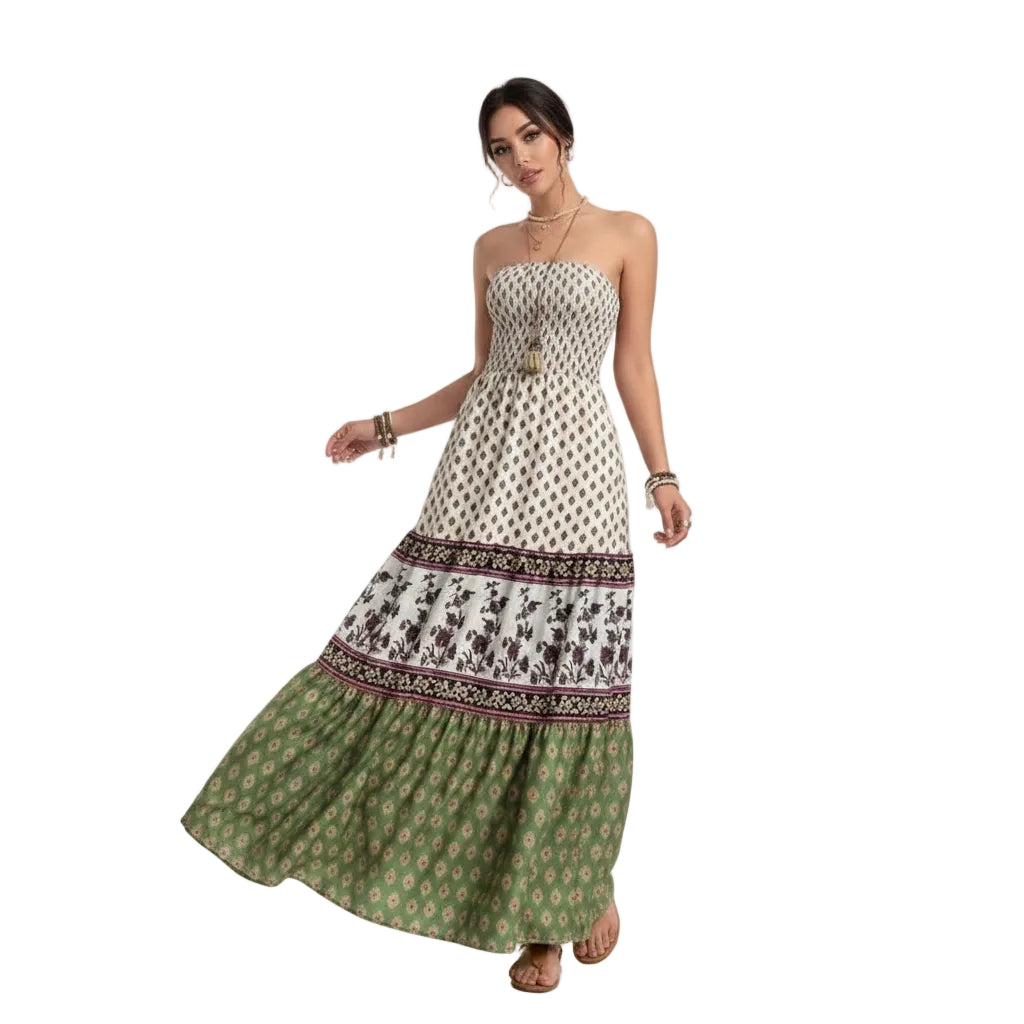 Women's strapless vacation maxi dress front view