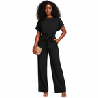 Front view of women's tailored lace up jumpsuit