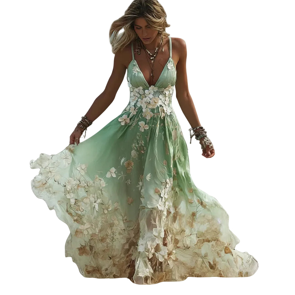 Women's teal blue printed maxi dress