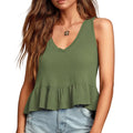 Women's V neck ruffle sleeveless tank top front view