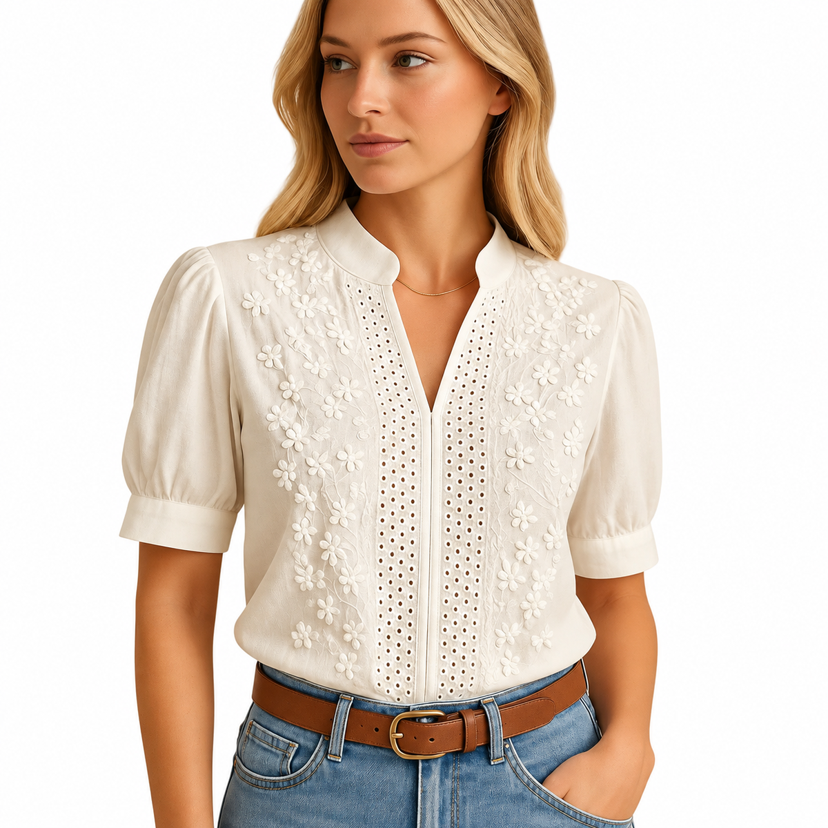 Women's white classic collar button front blouse